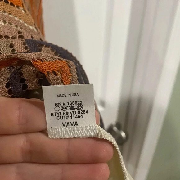 VaVa by Joy Han Size XS Vintage Boho Crocheted Cap Sleeve 70s Brown Tan Orange - Picture 8 of 13